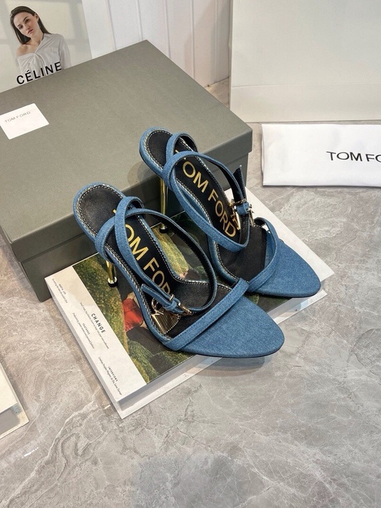 Tom ford Shoes - Tom Ford Blue Denim Cross-Strap Slingback Heels